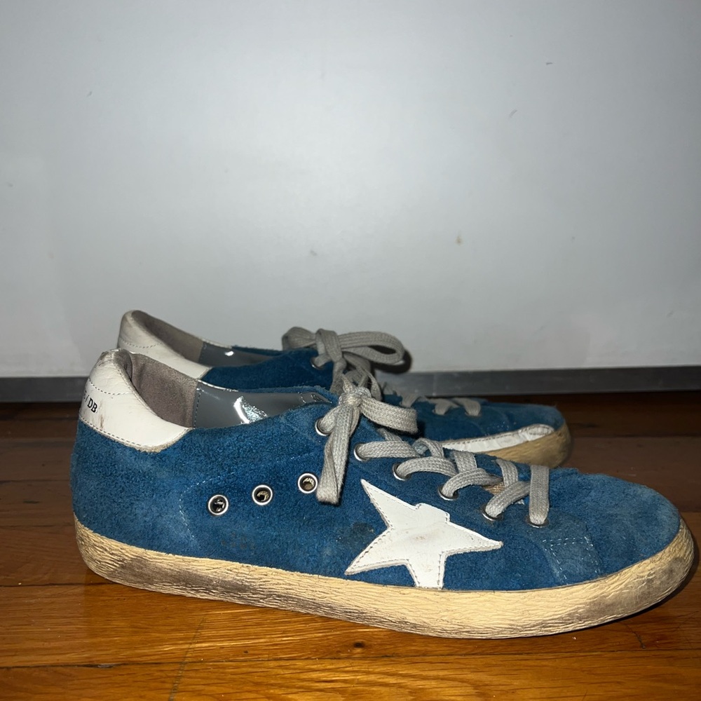 Golden Goose- Blue Suede Sneakers with White Star